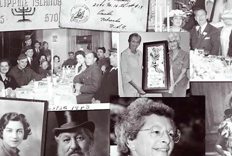 A collage of black-and-white photos of people, including portraits and posed group pictures.